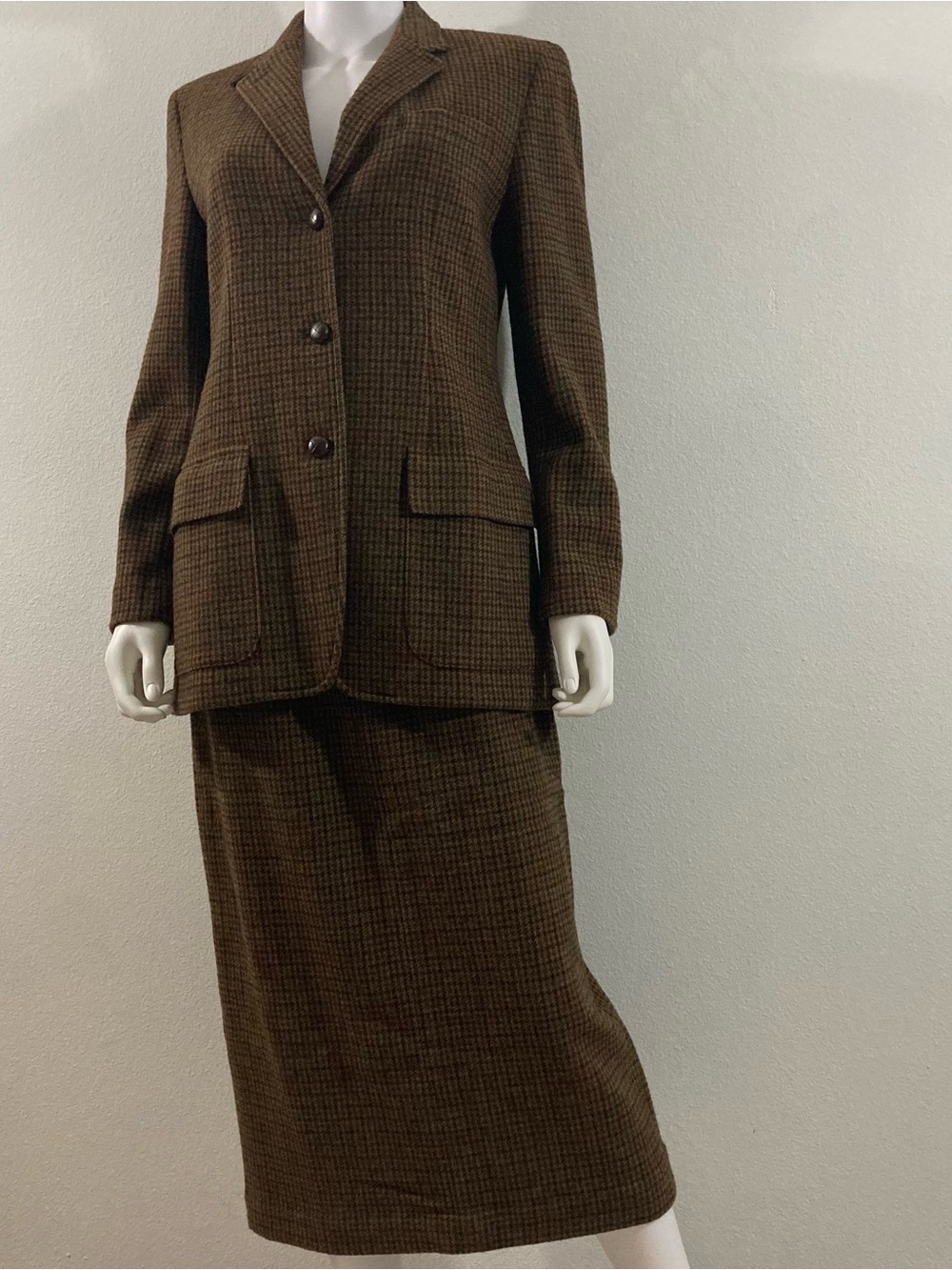 Lauren Ralph Lauren Vintage Wool Houndstooth Skirt Suit